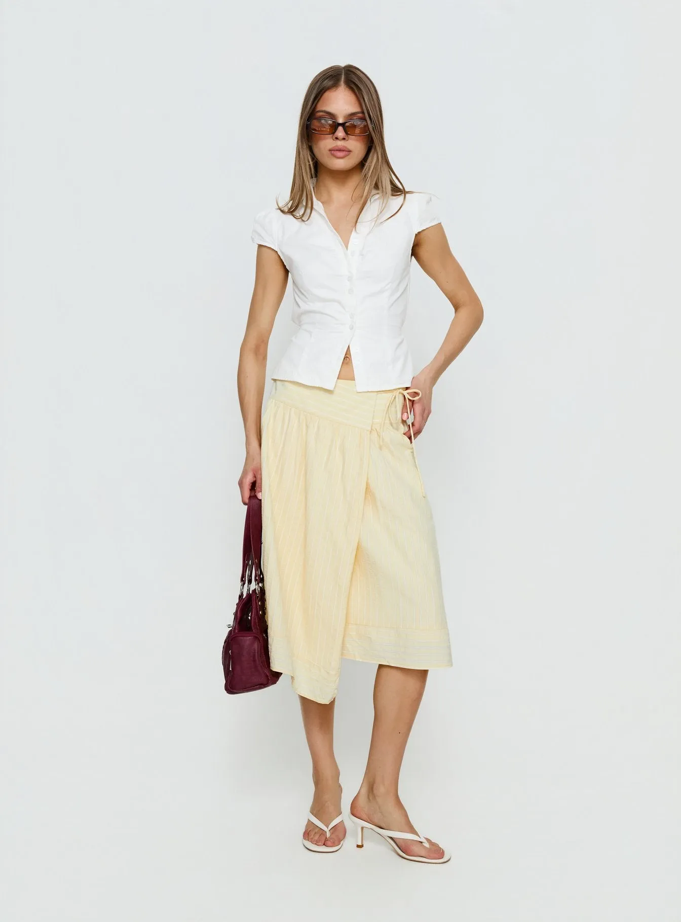 Sunney Wrap Midi Skirt Yellow sold by Princess Polly product image thumbnail 3