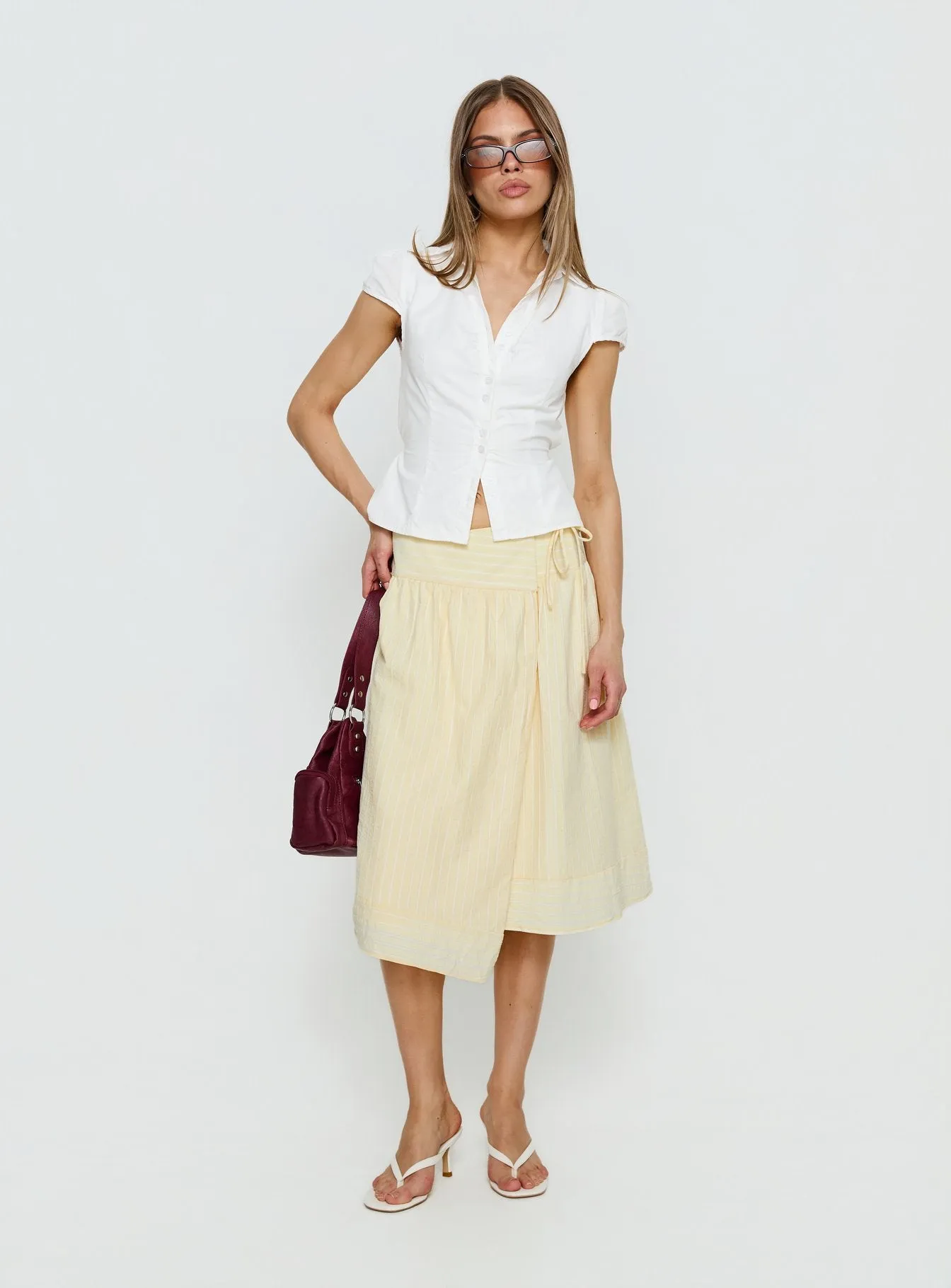 Sunney Wrap Midi Skirt Yellow sold by Princess Polly product image thumbnail 2