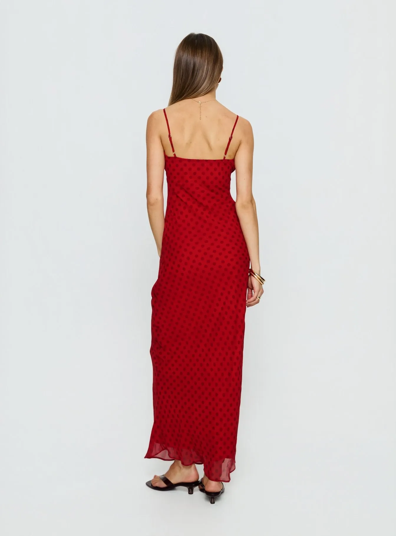 Adasia Lace V Neck Maxi Dress Red Polka Dot sold by Princess Polly product image thumbnail 5