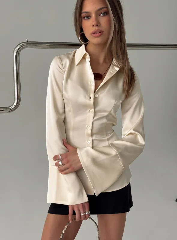 Emalona Long Sleeve Satin Top Cream sold by Princess Polly