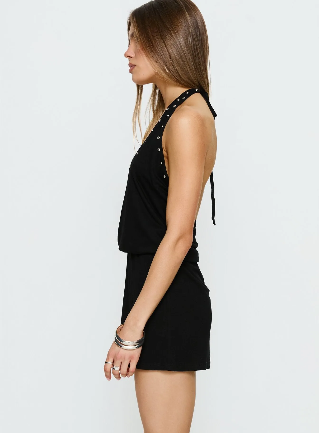 Amary Stud Detail Halter Playsuit Black sold by Princess Polly product image thumbnail 4