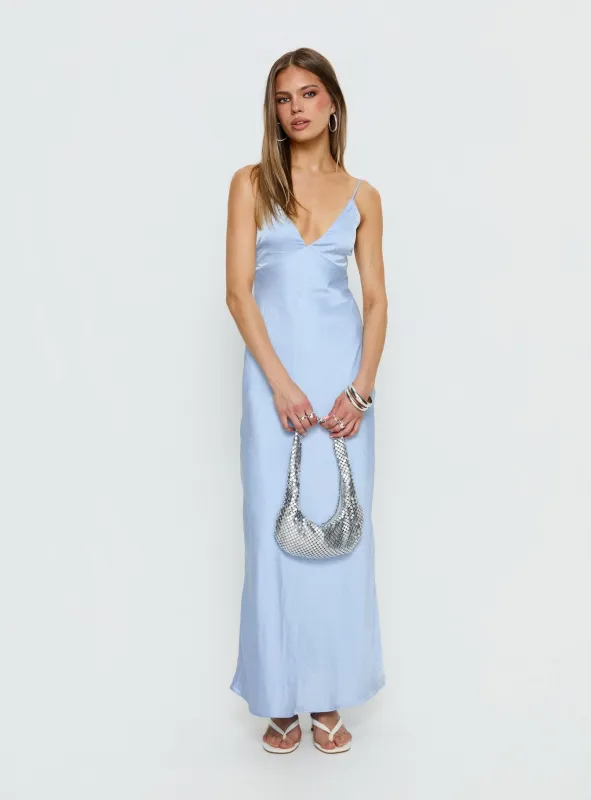 Normanby V Neck Tie Detail Maxi Dress Blue sold by Princess Polly