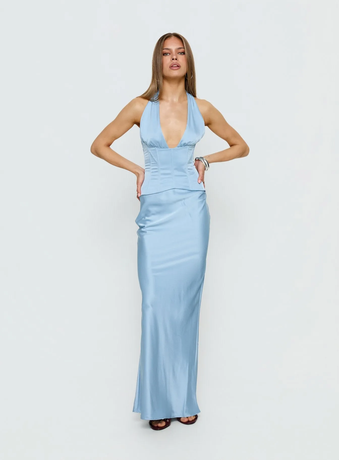 In A Trance Halter Corset Maxi Dress Blue sold by Princess Polly product image thumbnail 3
