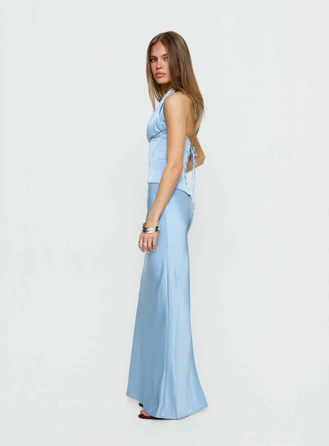 In A Trance Halter Corset Maxi Dress Blue sold by Princess Polly product image thumbnail 4