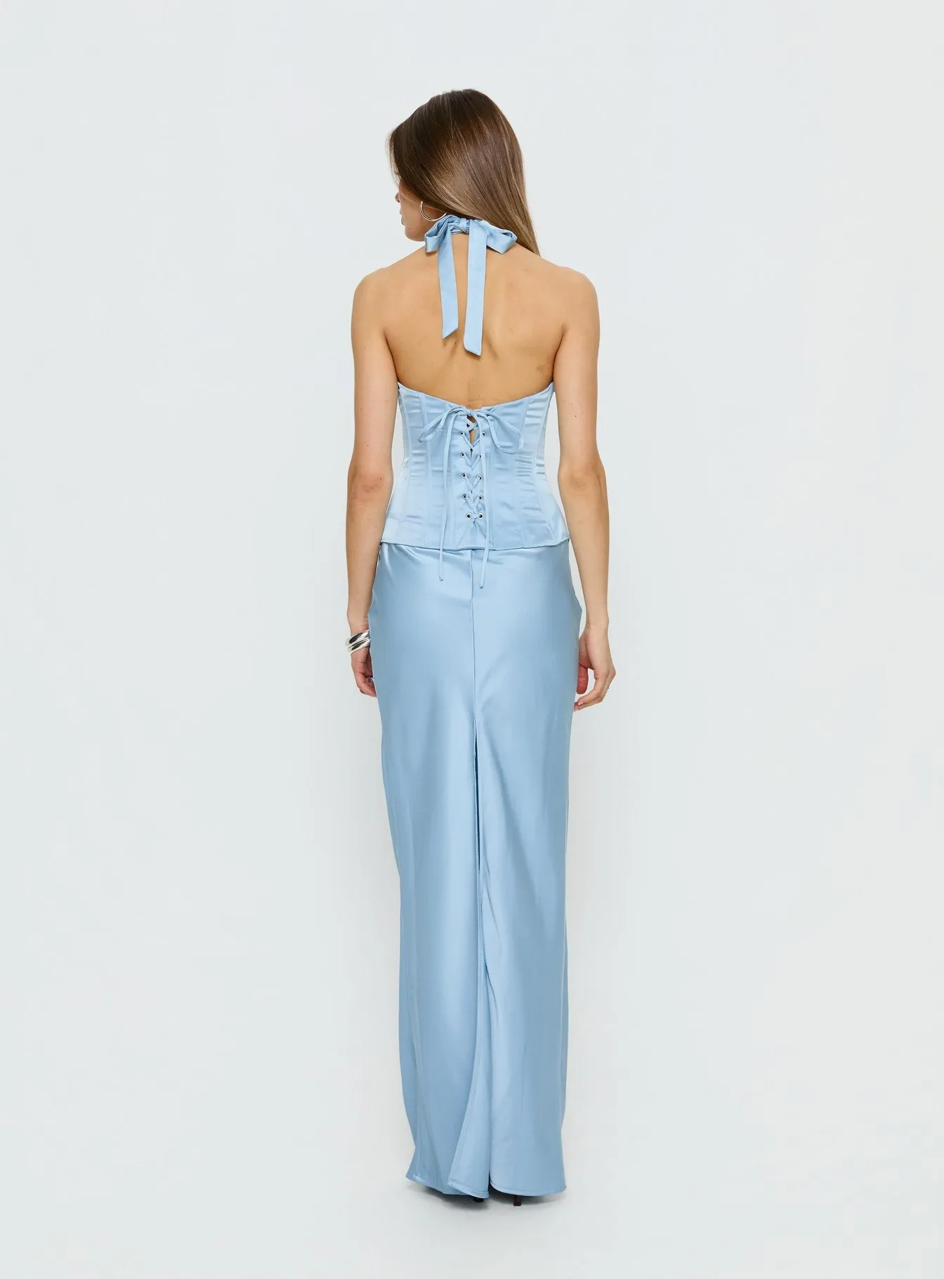 In A Trance Halter Corset Maxi Dress Blue sold by Princess Polly product image thumbnail 5