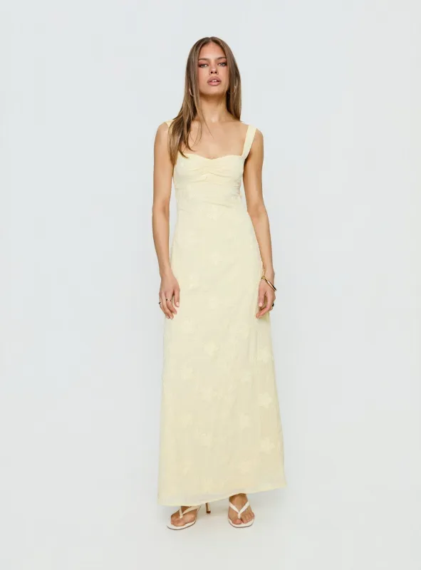 Maisone Broderie Maxi Dress Lemon sold by Princess Polly