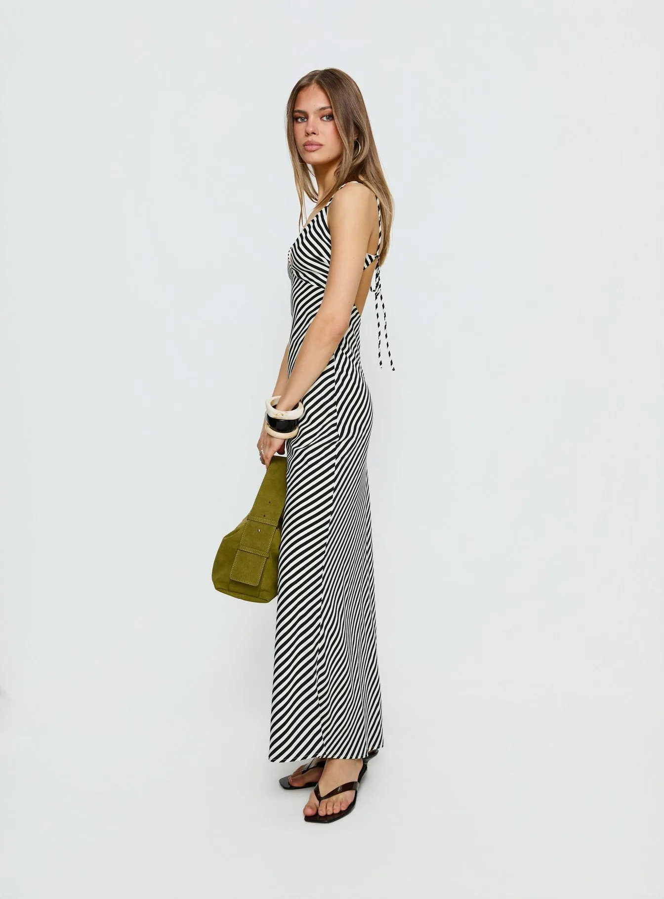Lesondo V Neck Maxi Dress Black / White Stripe sold by Princess Polly product image thumbnail 3