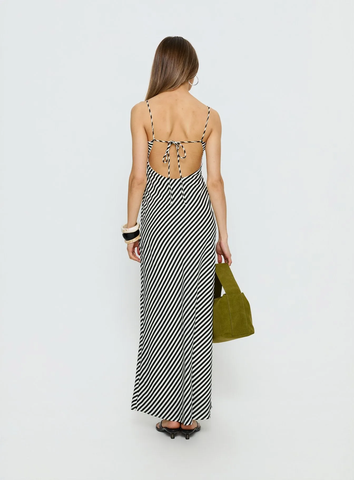 Lesondo V Neck Maxi Dress Black / White Stripe sold by Princess Polly product image thumbnail 4