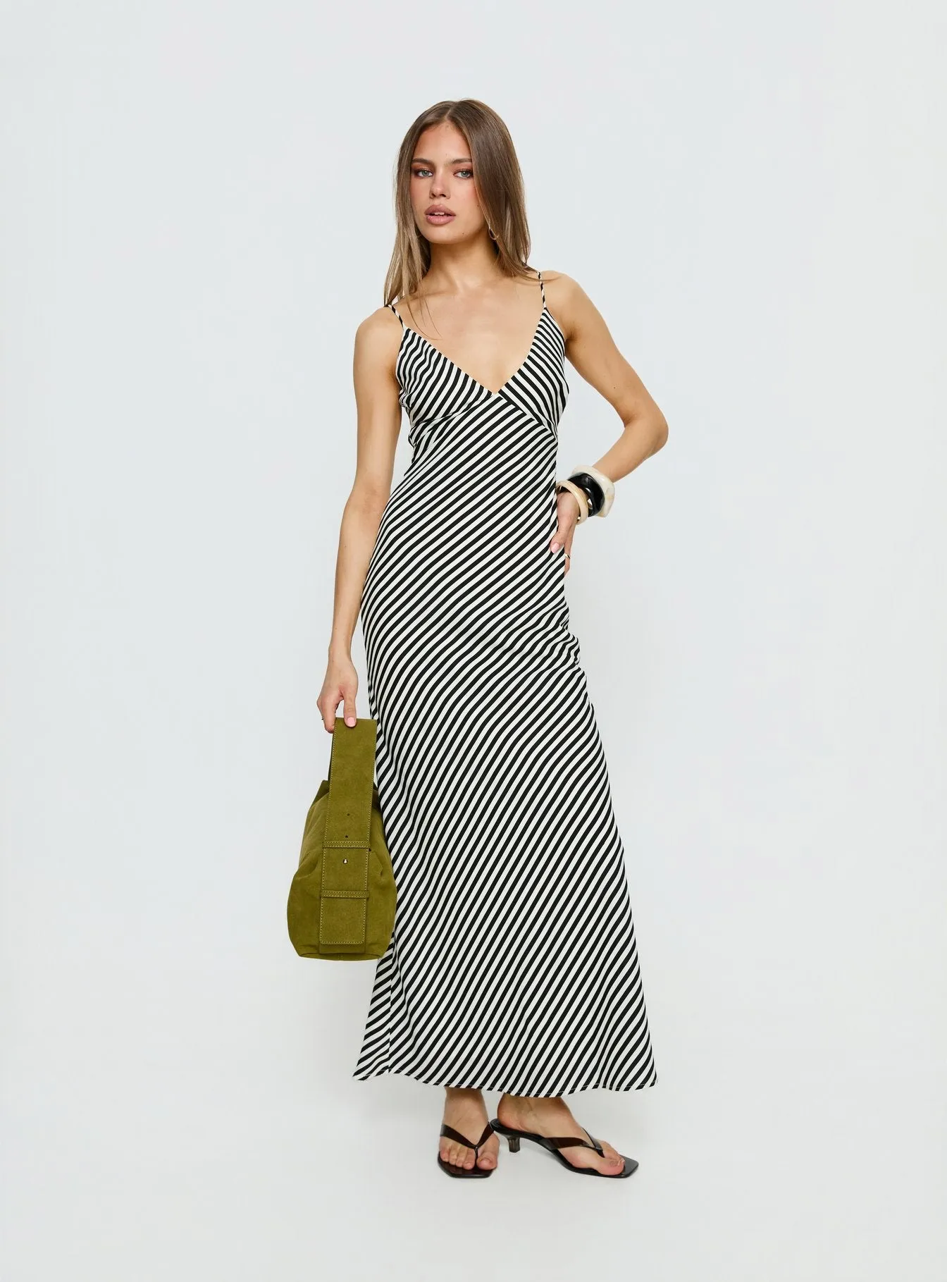 Lesondo V Neck Maxi Dress Black / White Stripe sold by Princess Polly product image thumbnail 2