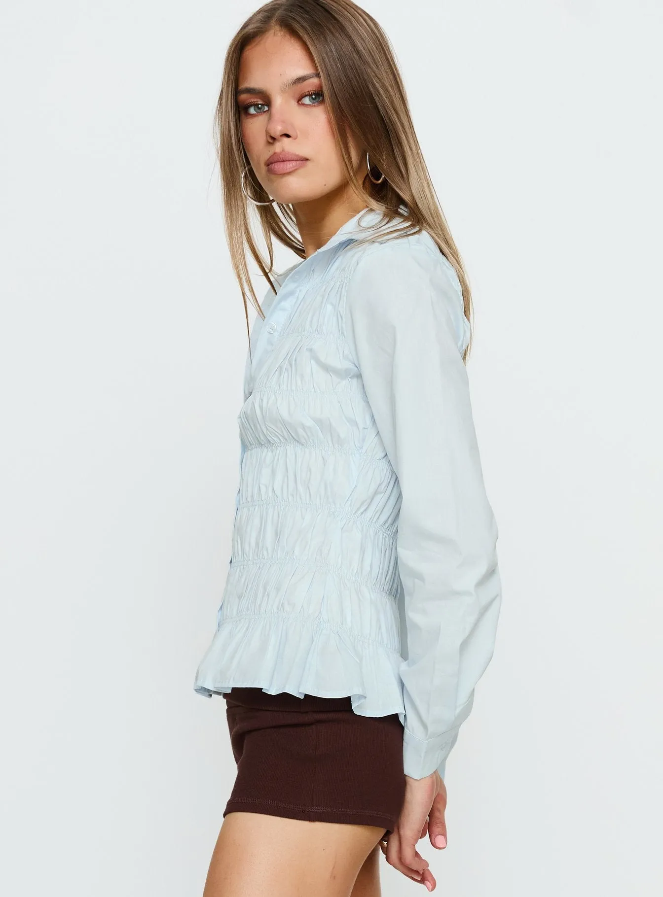 Cultivate Shirred Long Sleeve Top Blue sold by Princess Polly product image thumbnail 3