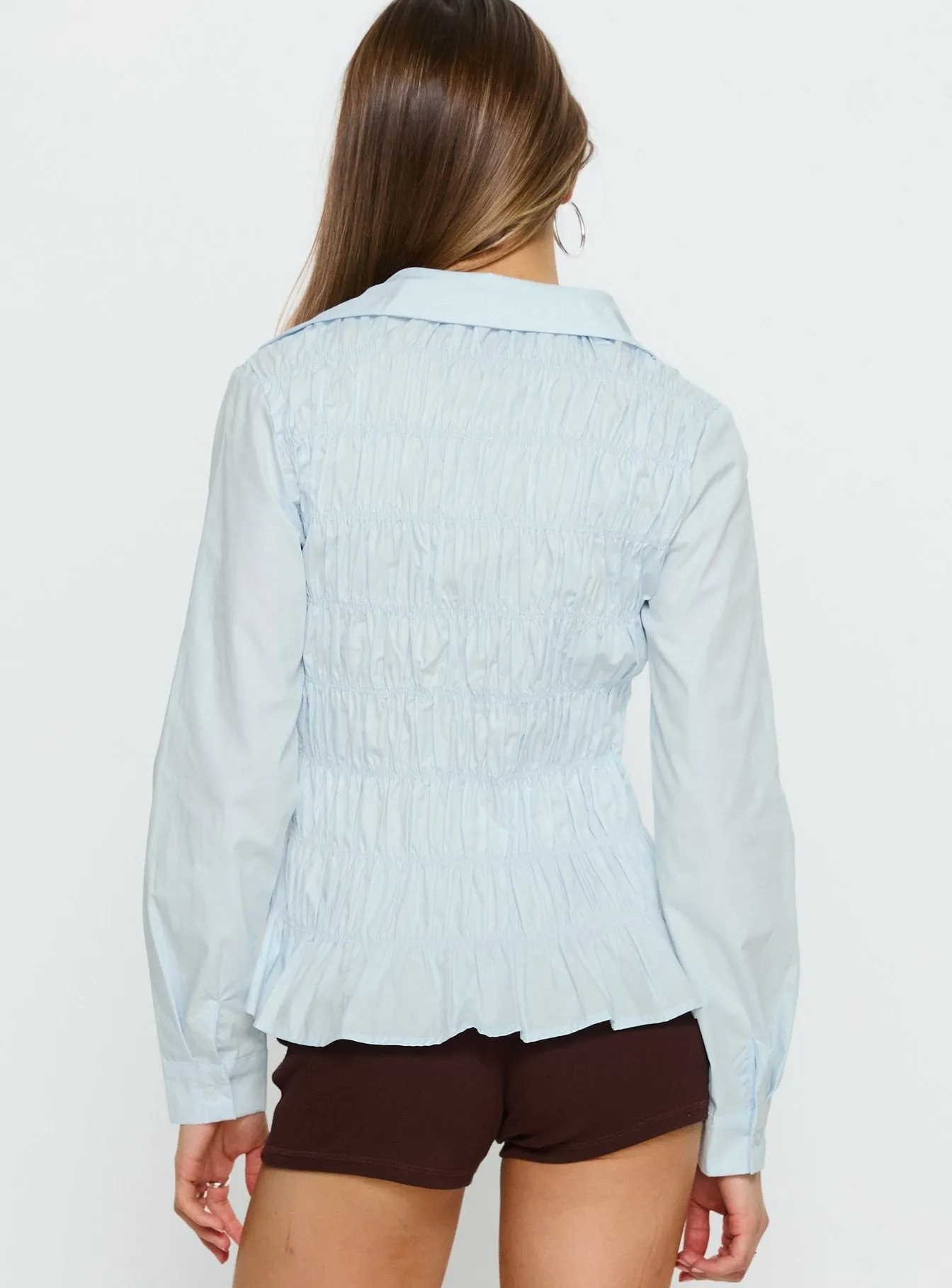 Cultivate Shirred Long Sleeve Top Blue sold by Princess Polly product image thumbnail 4