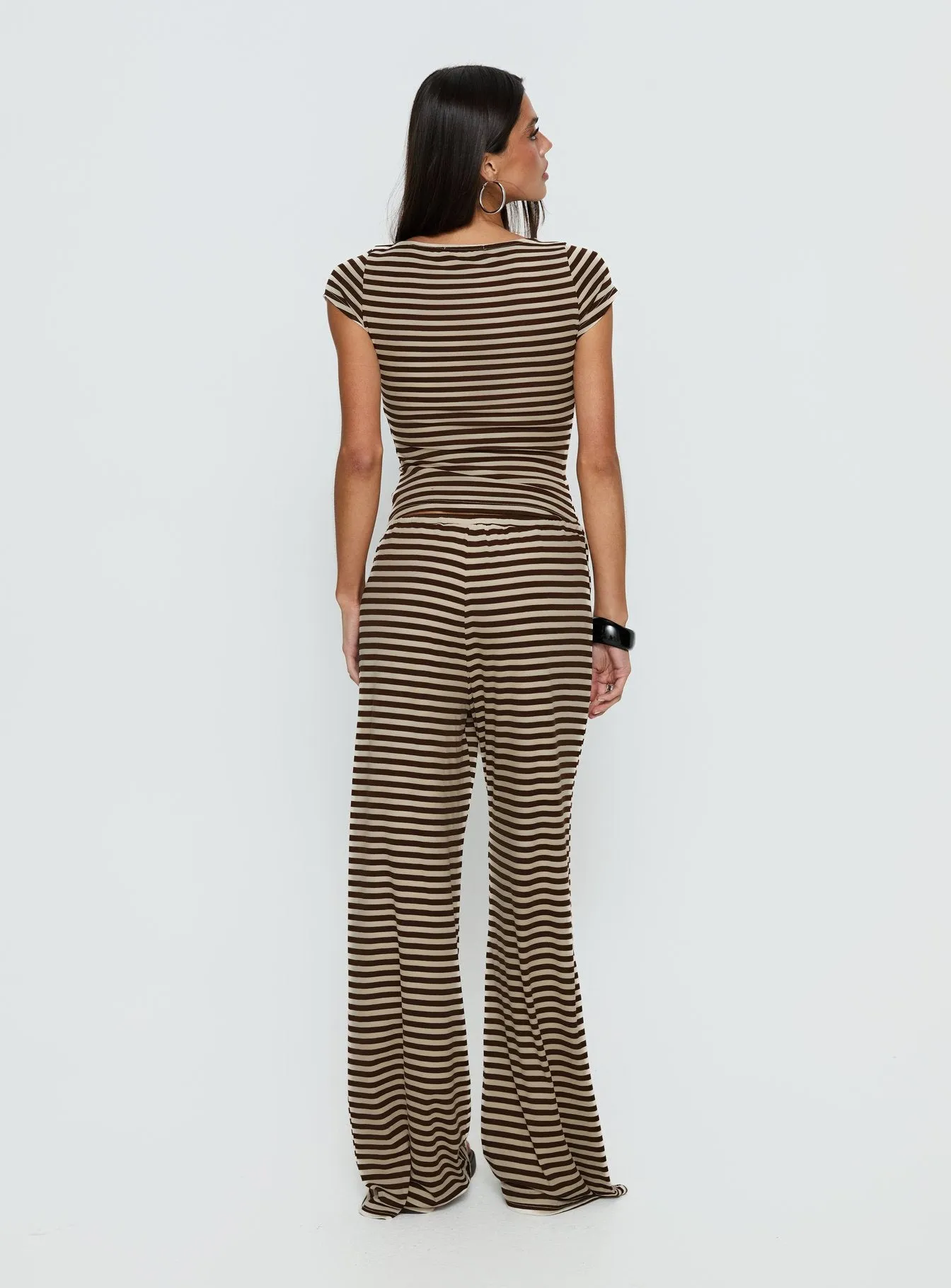 Gavrielle Jersey Wide Leg Pants Chocolate / Cream Stripe sold by Princess Polly product image thumbnail 5