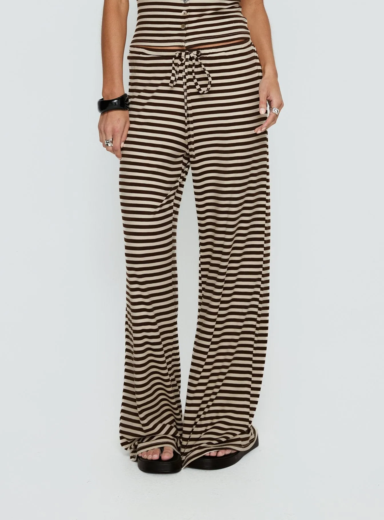 Gavrielle Jersey Wide Leg Pants Chocolate / Cream Stripe sold by Princess Polly product image thumbnail 2