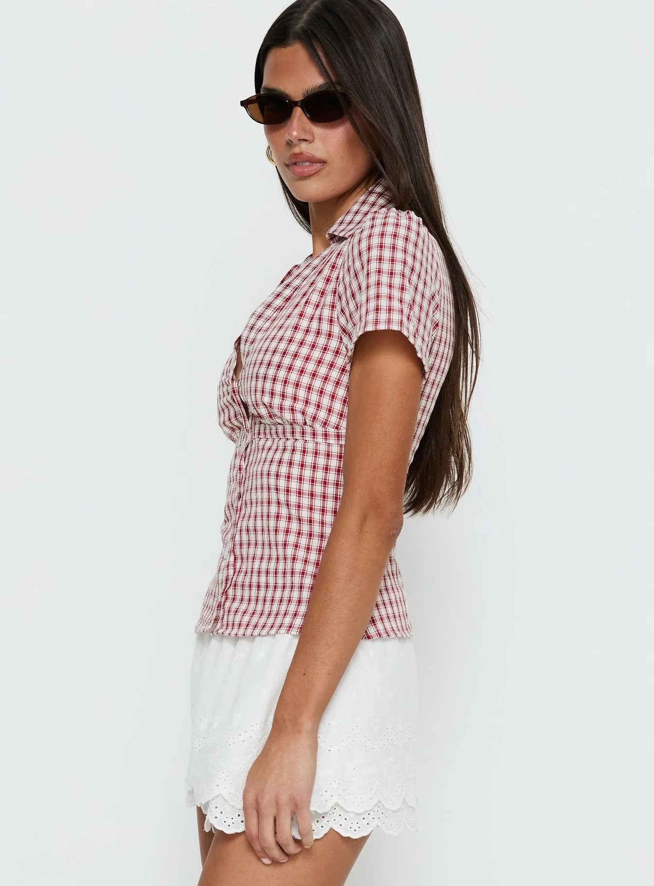 What A Show Button Up Top Red Check sold by Princess Polly product image thumbnail 3
