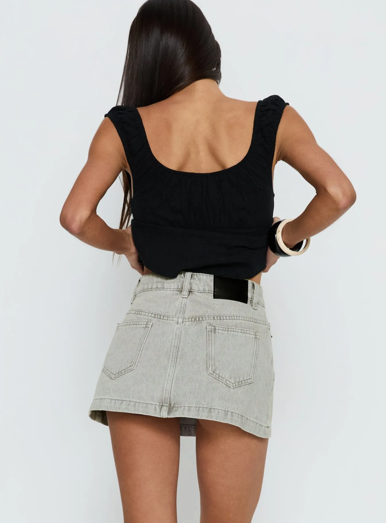 Nicolina Low Rise Denim Mini Skirt Washed Grey sold by Princess Polly product image thumbnail 4