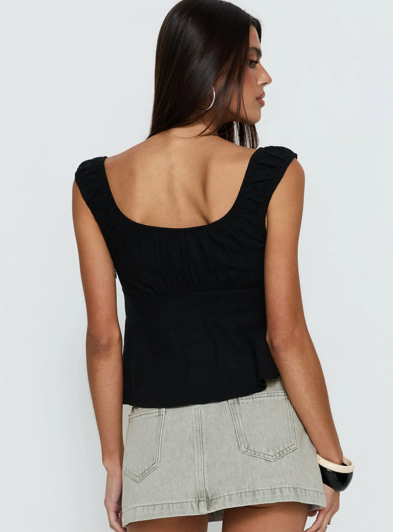 With Pleasure Puff Sleeve Linen Blouse Top Black sold by Princess Polly product image thumbnail 4