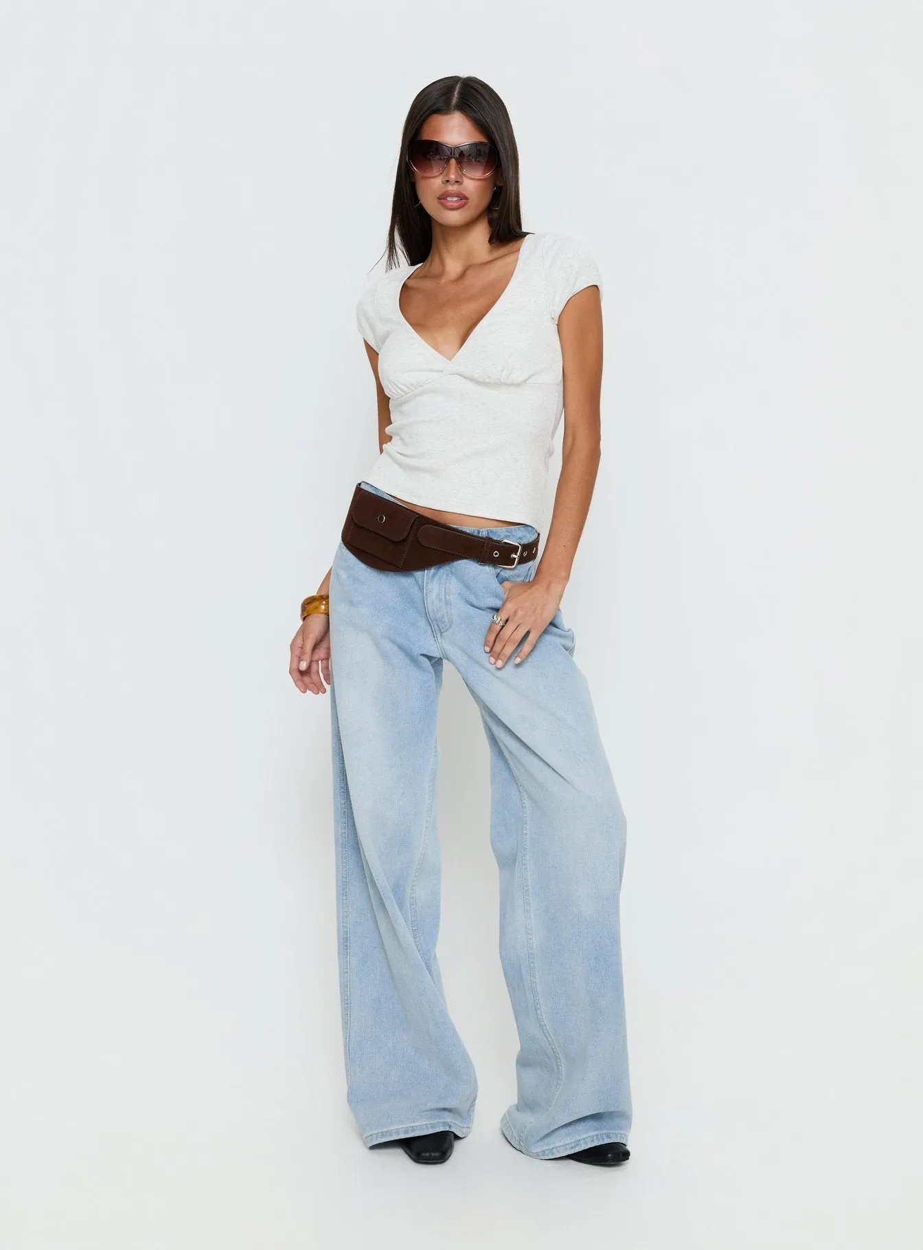 Baseline Cross Over Cap Sleeve Top Grey Marle sold by Princess Polly product image thumbnail 3