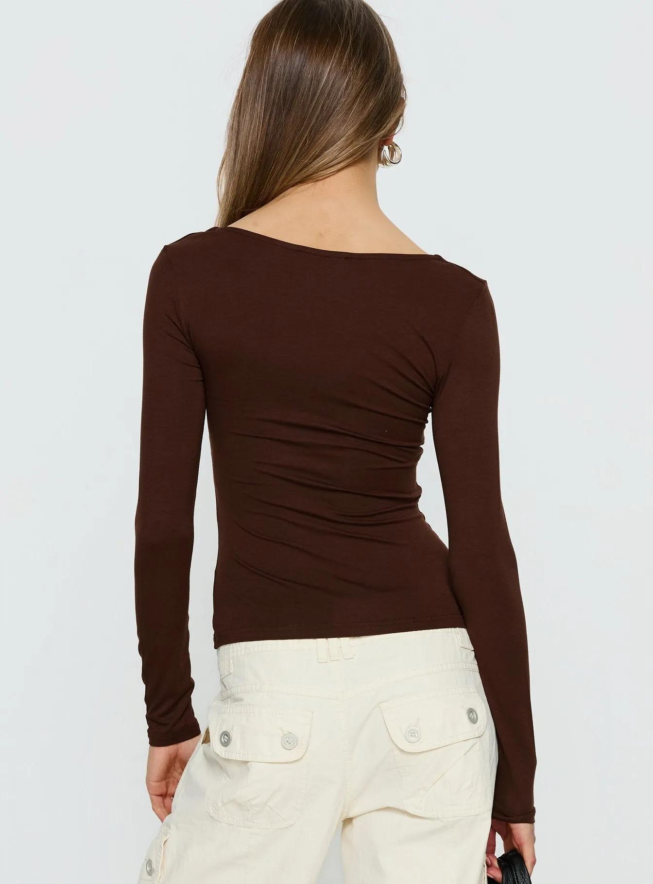 Serelle Long Sleeve Bust Detail Top Chocolate sold by Princess Polly product image thumbnail 4