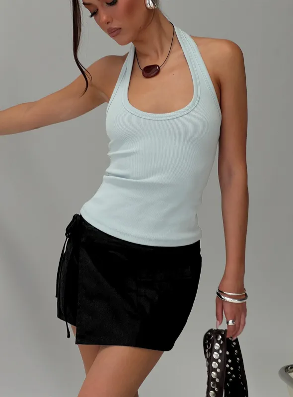 Baseline Scoop Halter Rib Tank Icy Blue sold by Princess Polly