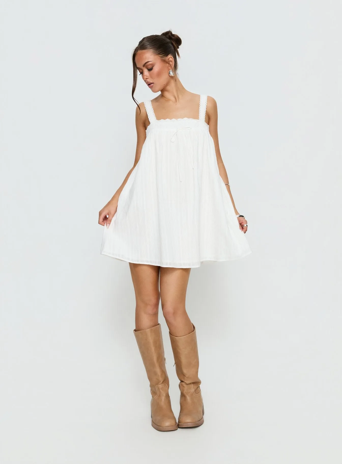 Reason To Stay Lace Trim Floaty Mini Dress White sold by Princess Polly product image thumbnail 3