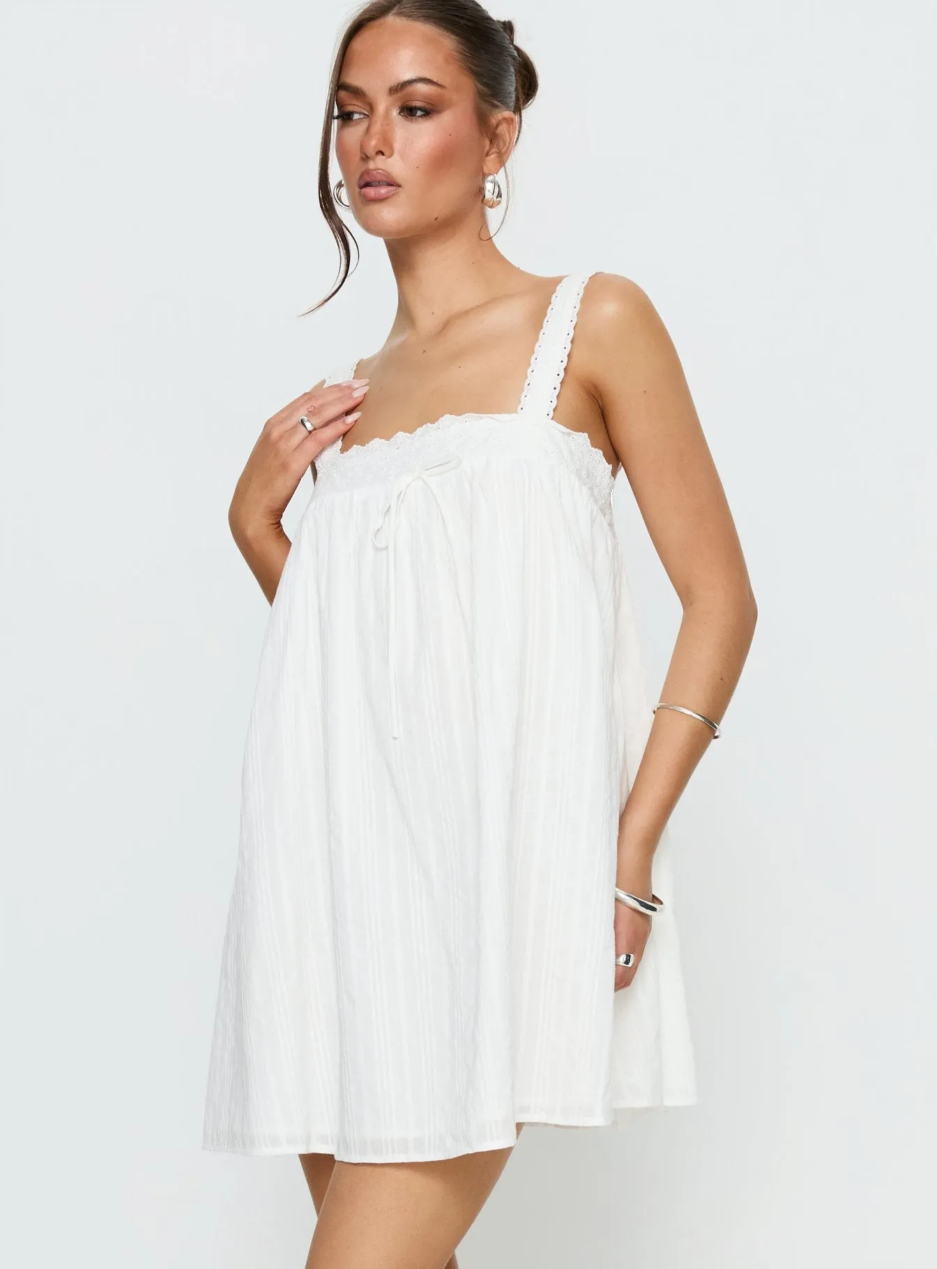 Reason To Stay Lace Trim Floaty Mini Dress White sold by Princess Polly product image thumbnail 4