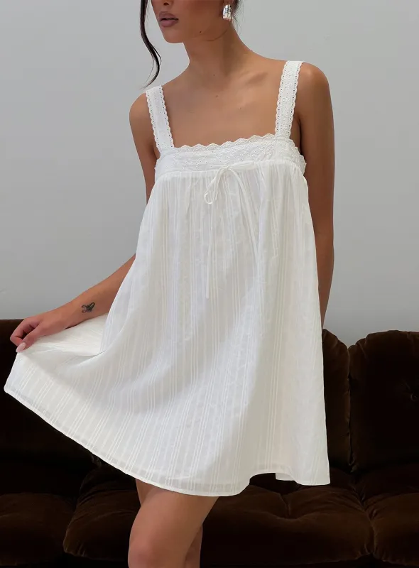 Reason To Stay Lace Trim Floaty Mini Dress White sold by Princess Polly