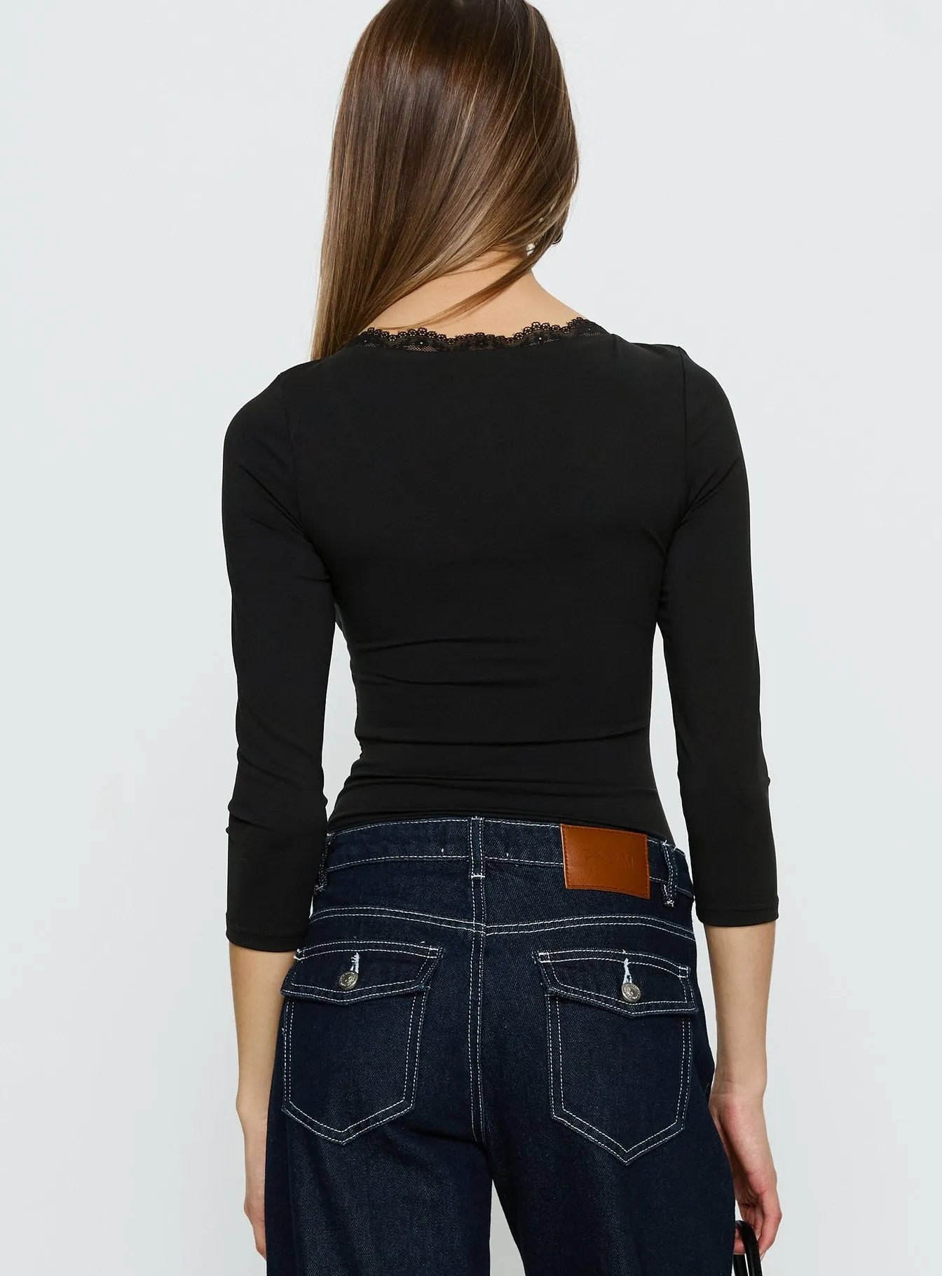 Lyselle Wrap Detail 3/4 Sleeve Bodysuit Black sold by Princess Polly product image thumbnail 4