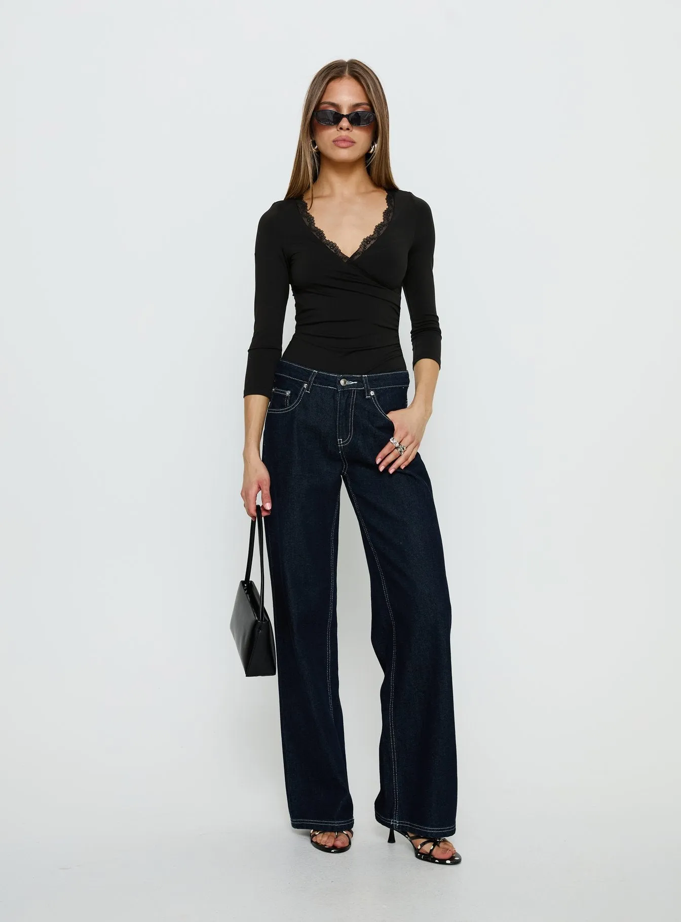 Lyselle Wrap Detail 3/4 Sleeve Bodysuit Black sold by Princess Polly product image thumbnail 2