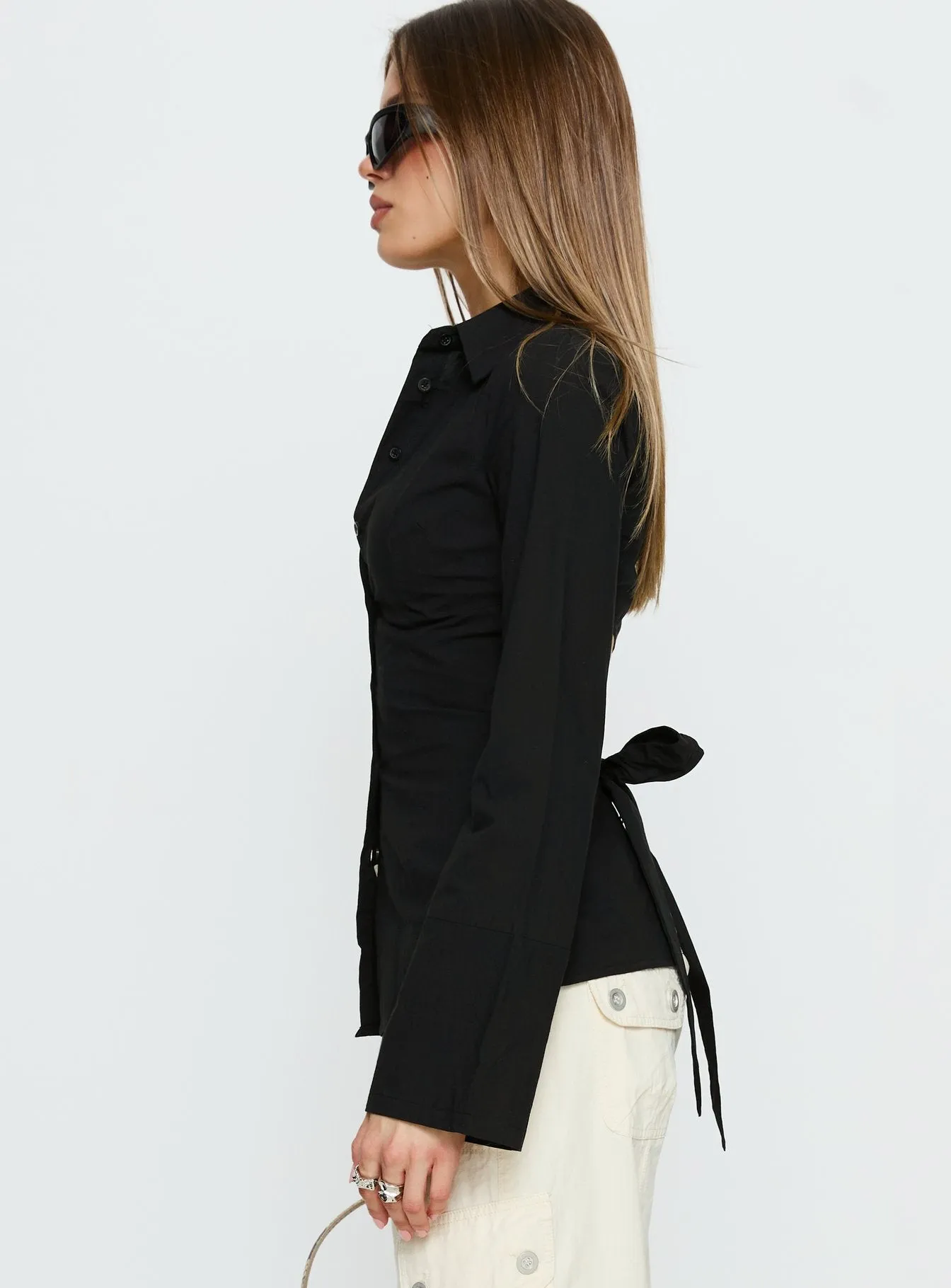 Lesper Long Sleeve Tie Back Top Black sold by Princess Polly product image thumbnail 4