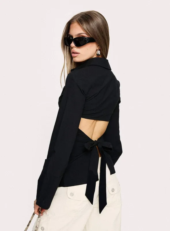 Lesper Long Sleeve Tie Back Top Black sold by Princess Polly