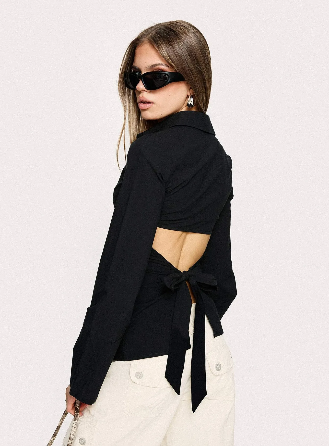 Lesper Long Sleeve Tie Back Top Black sold by Princess Polly