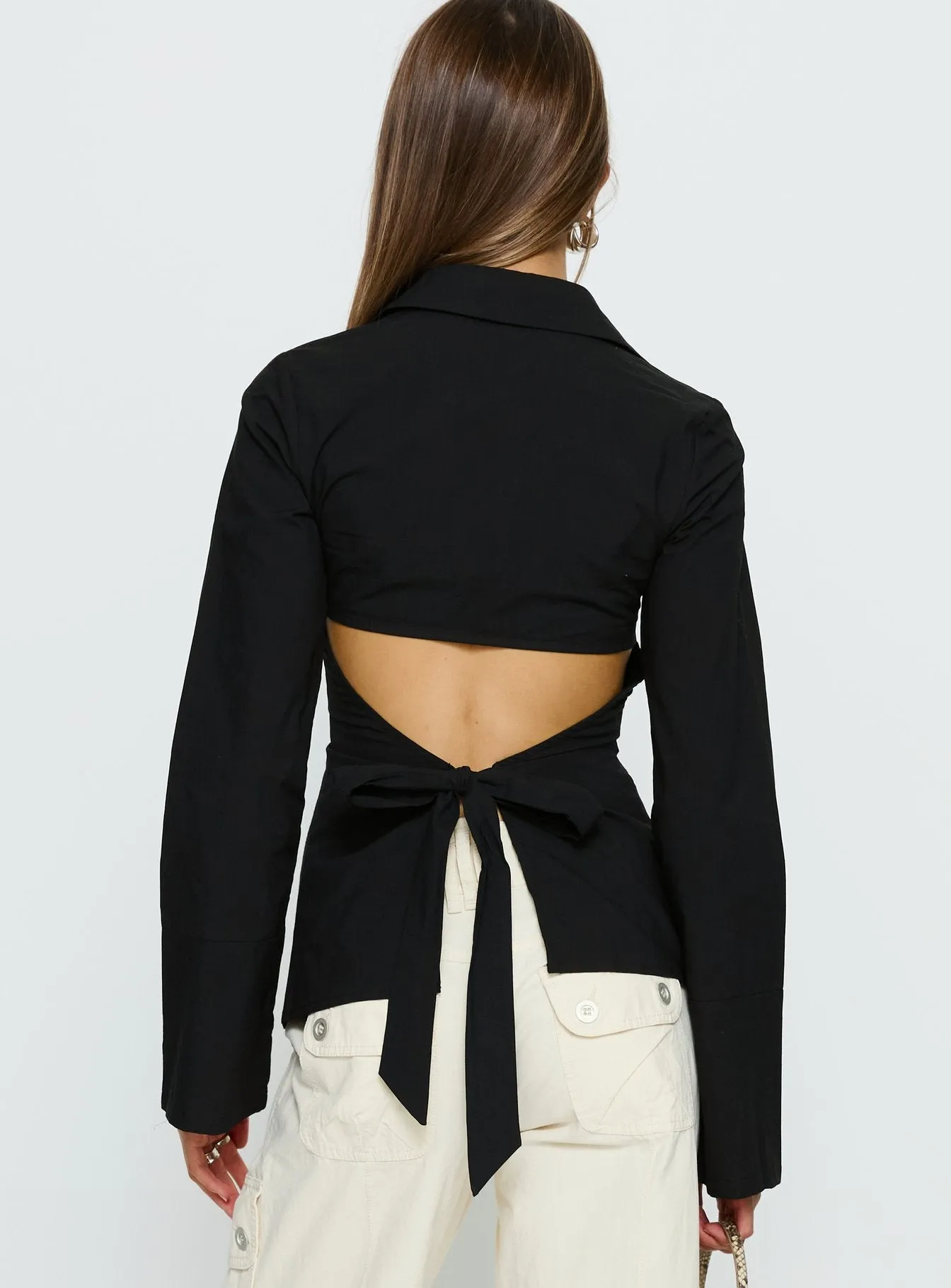 Lesper Long Sleeve Tie Back Top Black sold by Princess Polly product image thumbnail 5