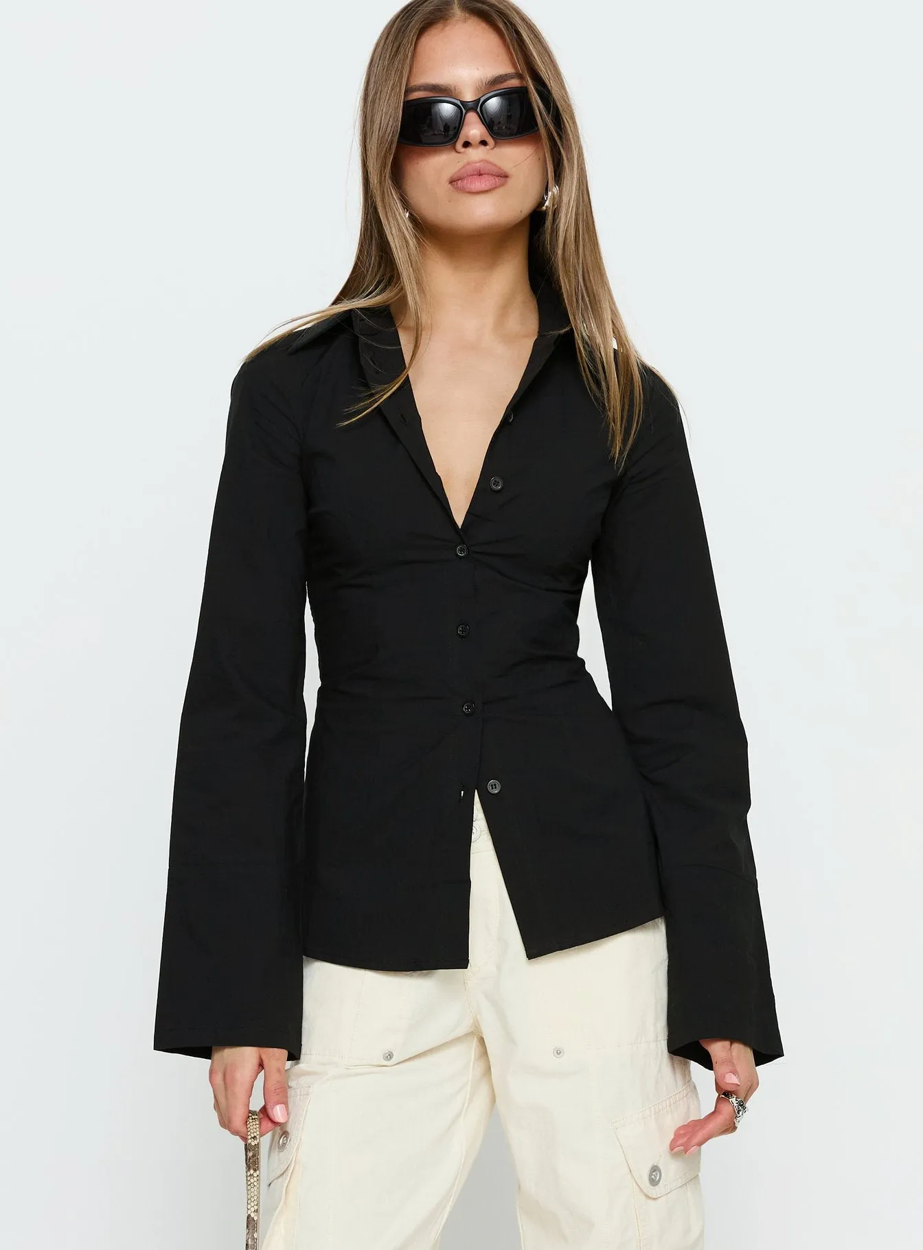 Lesper Long Sleeve Tie Back Top Black sold by Princess Polly product image thumbnail 2