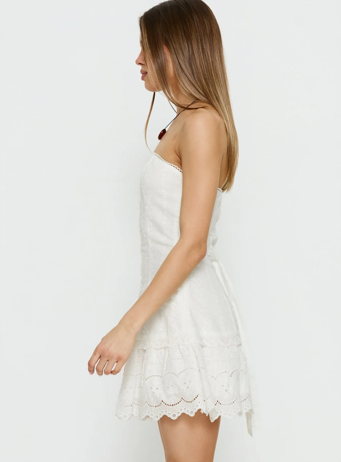 Analiese Strapless Anglaise Mini Dress White sold by Princess Polly product image thumbnail 4