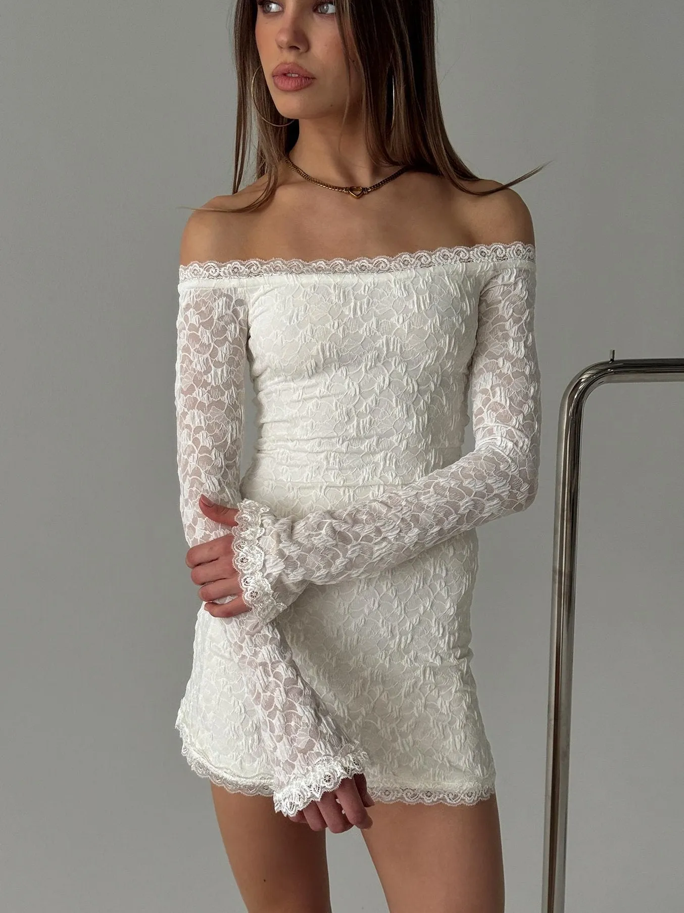 Avenues Long Sleeve Lace Mini Dress White sold by Princess Polly