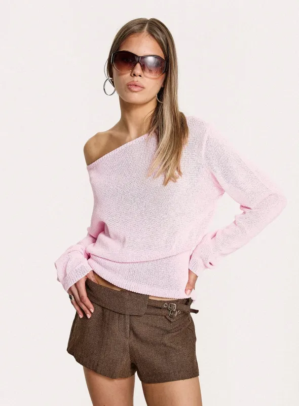Xaria Off Shoulder Knit Sweater Pink sold by Princess Polly
