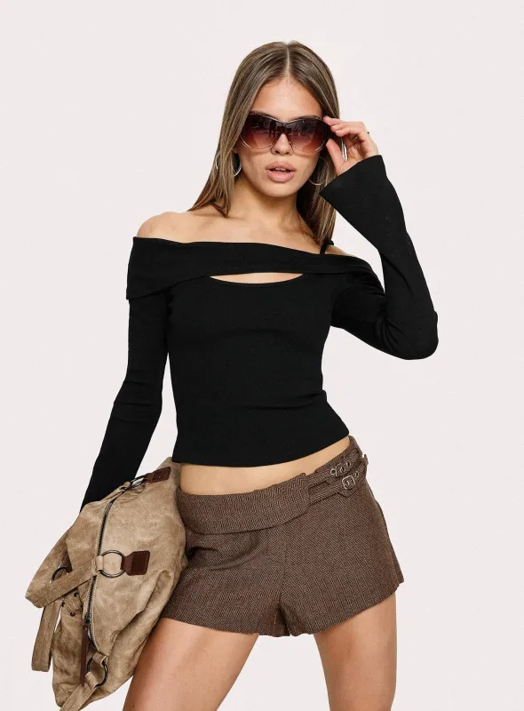 Maddelena Foldover Waist Buckle Detail Shorts Brown sold by Princess Polly