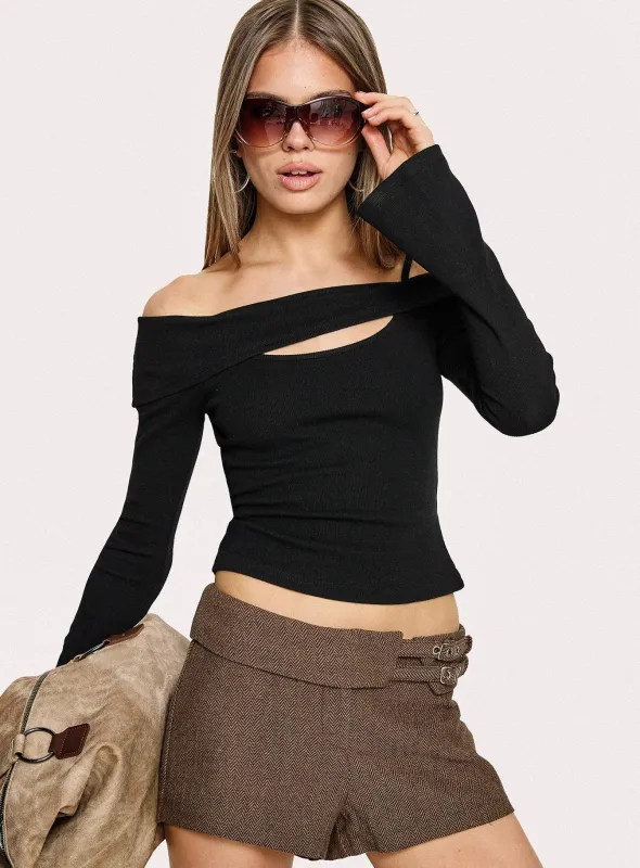 Elyana Layered Cut Out Long Sleeve Top Black sold by Princess Polly