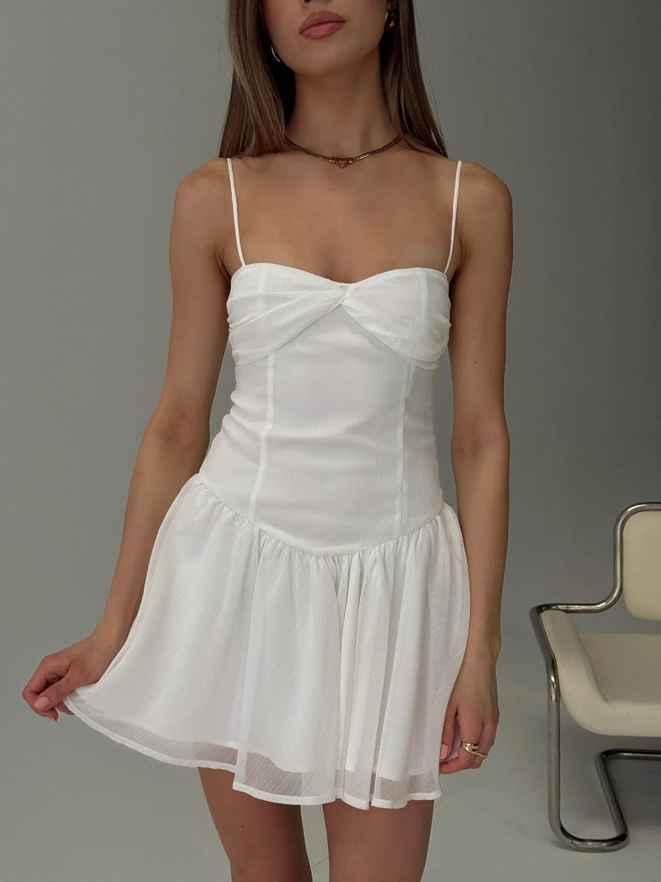 So At Peace Sweetheart Drop Waist Mini Dress White sold by Princess Polly