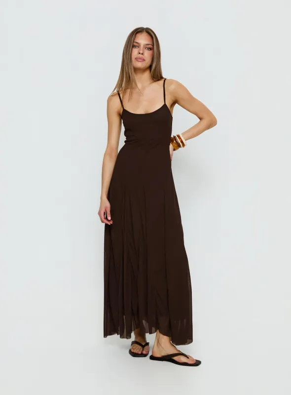Janeira Pleat Maxi Dress Chocolate sold by Princess Polly