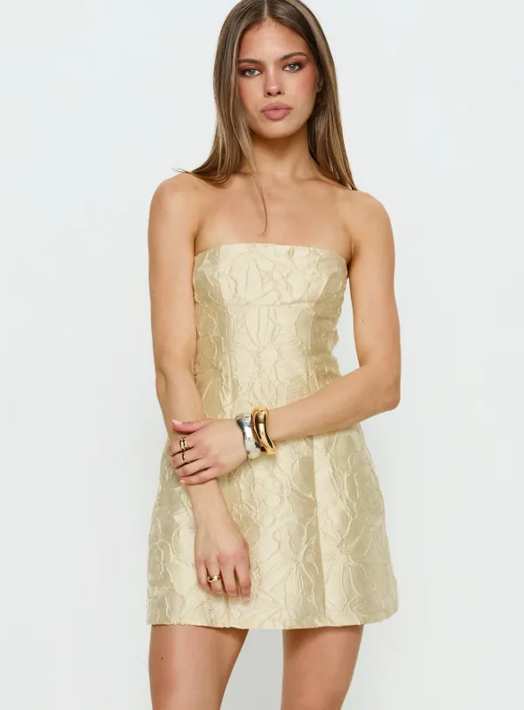 Cross Your Heart Strapless Mini Dress Lemon made by Princess Polly