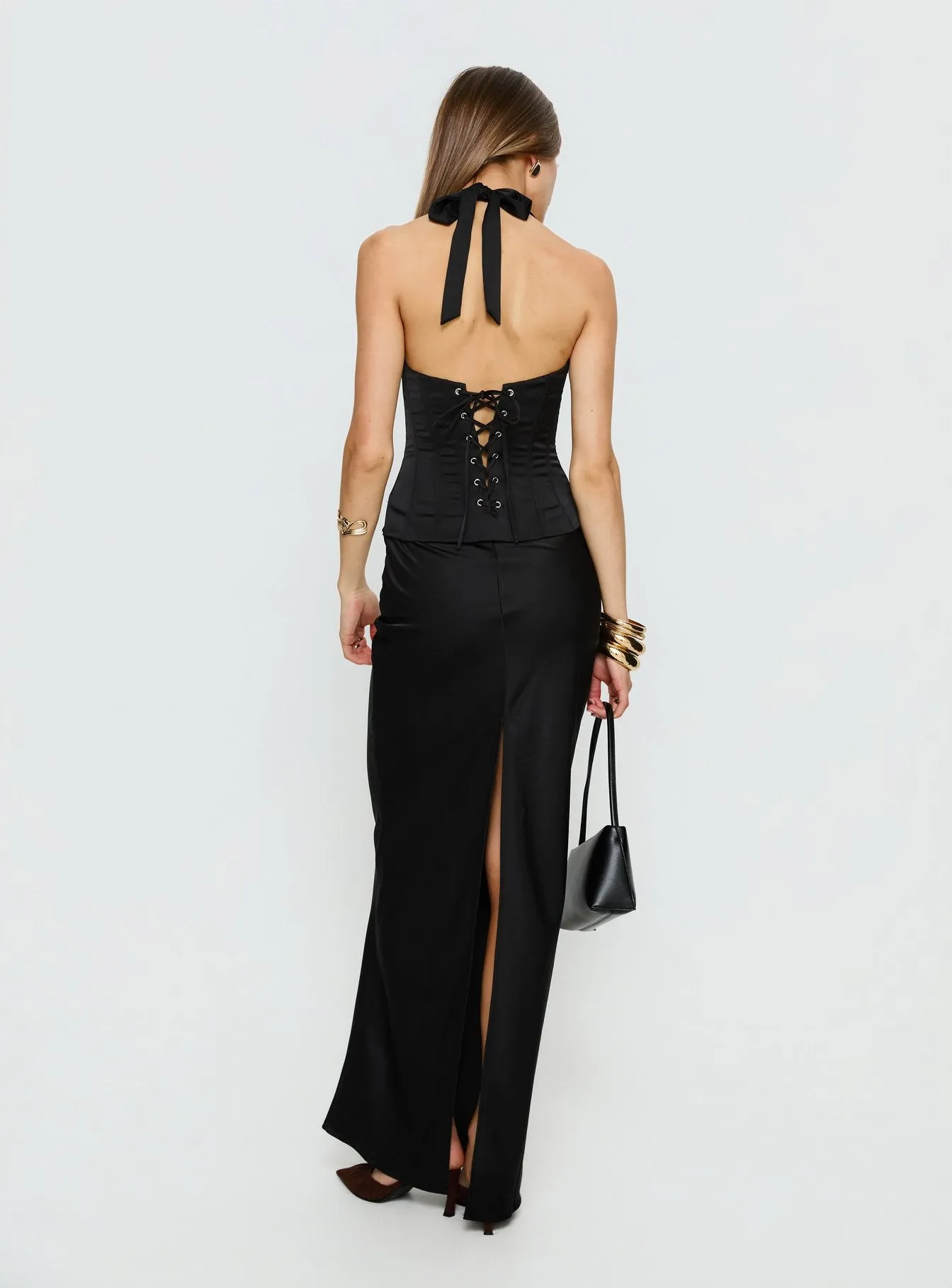 In A Trance Halter Corset Maxi Dress Black sold by Princess Polly product image thumbnail 5