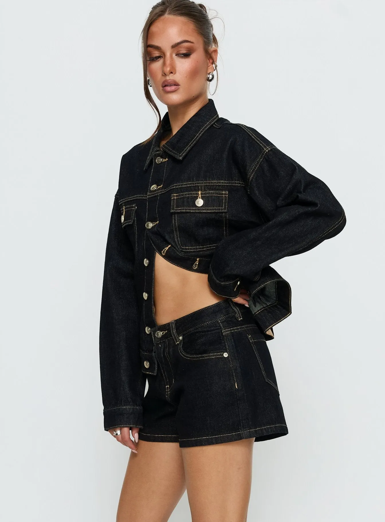 Mackenza Mid Rise Denim Shorts Raw Denim sold by Princess Polly product image thumbnail 4