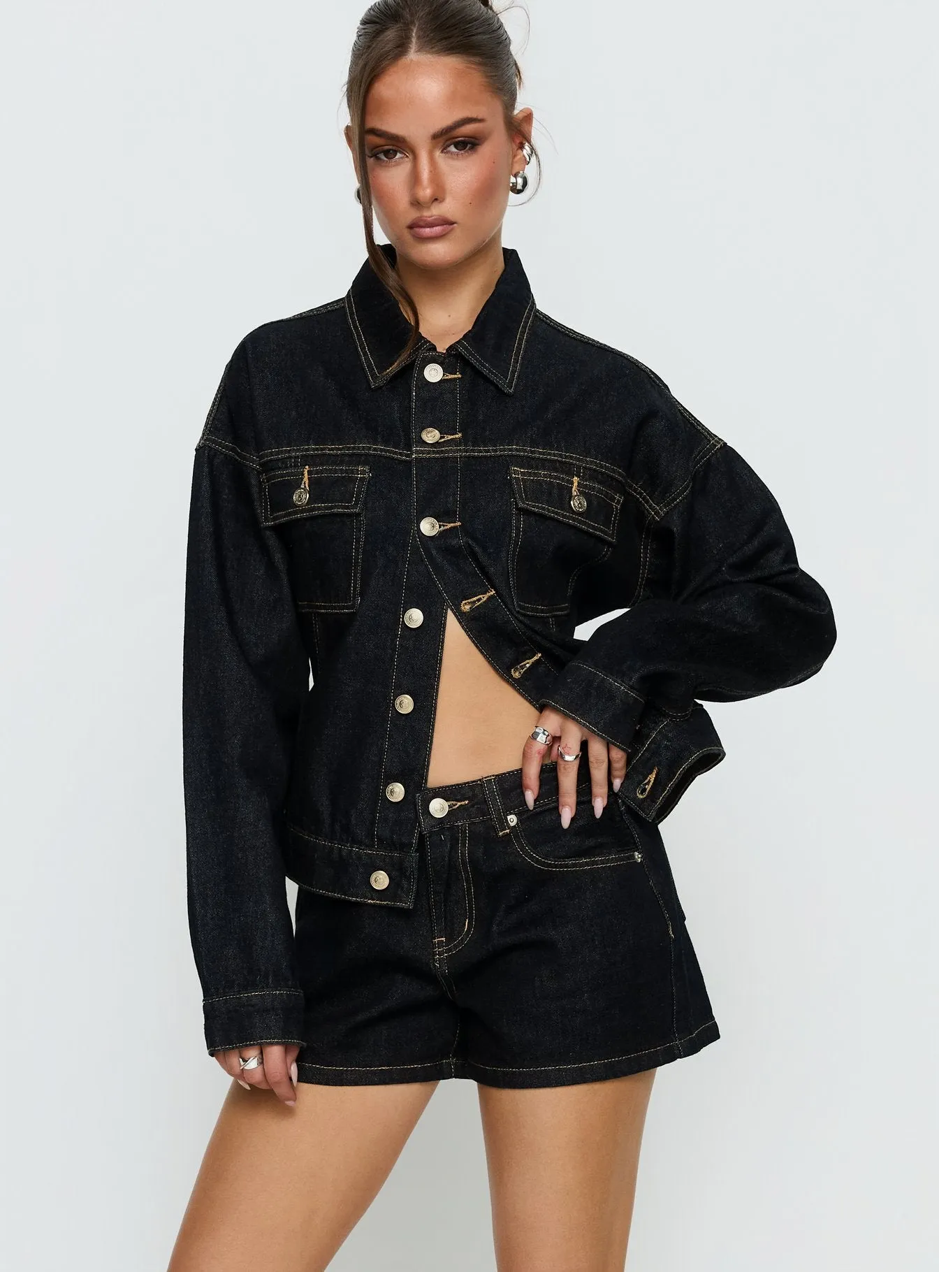 Mackenza Mid Rise Denim Shorts Raw Denim sold by Princess Polly product image thumbnail 2