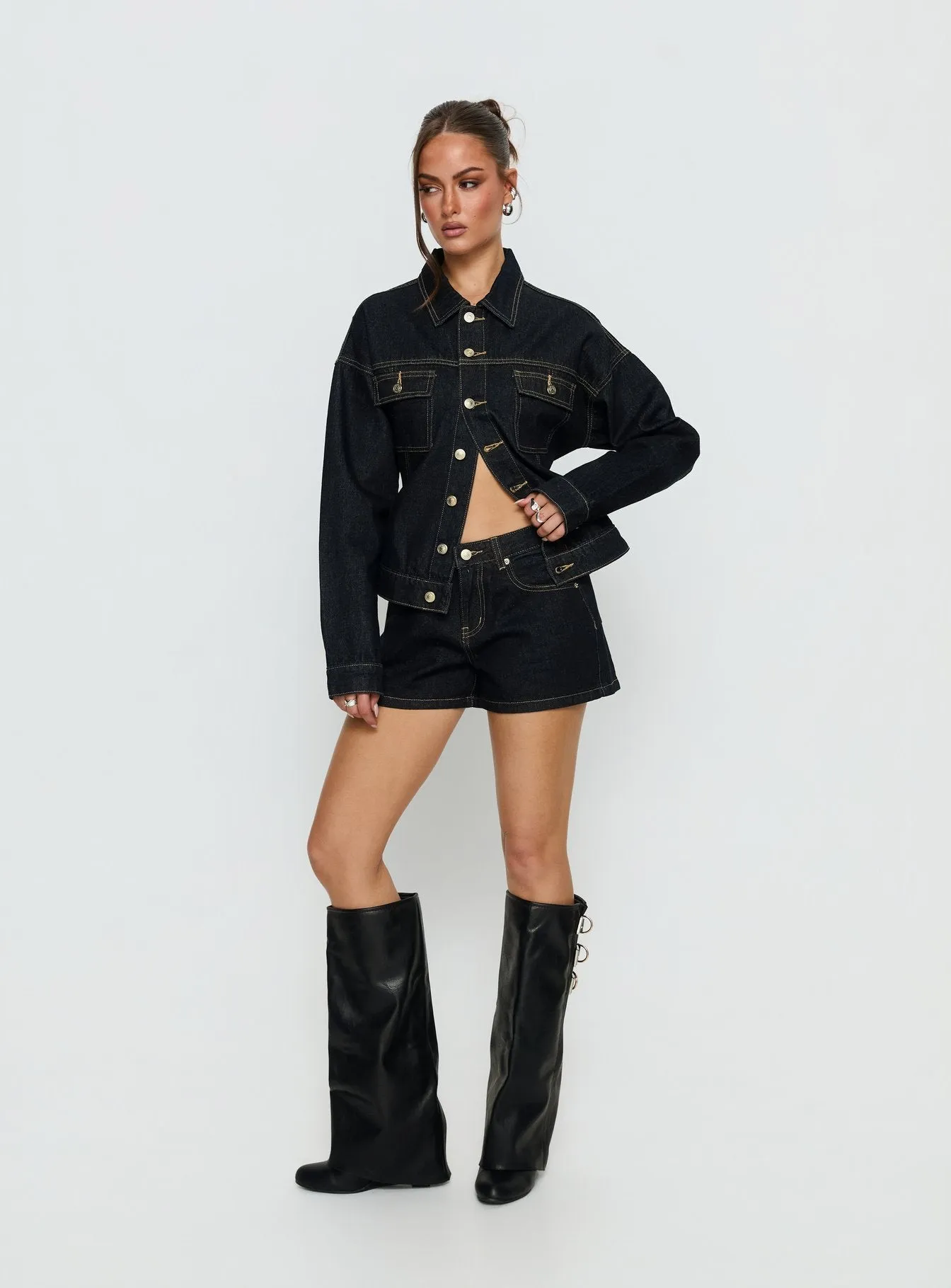 Mackenza Mid Rise Denim Shorts Raw Denim sold by Princess Polly product image thumbnail 3