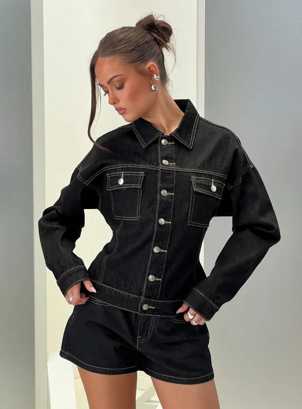 Caresse Cinched Denim Jacket Raw Denim sold by Princess Polly