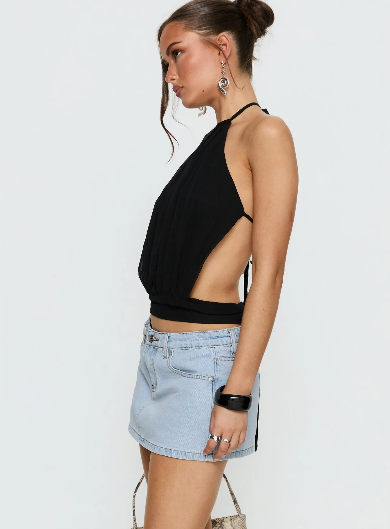 Baxon Low Rise Micro Denim Skort Light Blue Wash sold by Princess Polly product image thumbnail 4