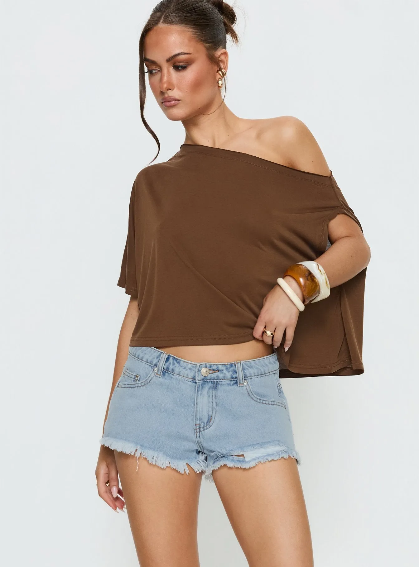 Posse Distressed Micro Denim Shorts Light Blue Wash sold by Princess Polly product image thumbnail 2