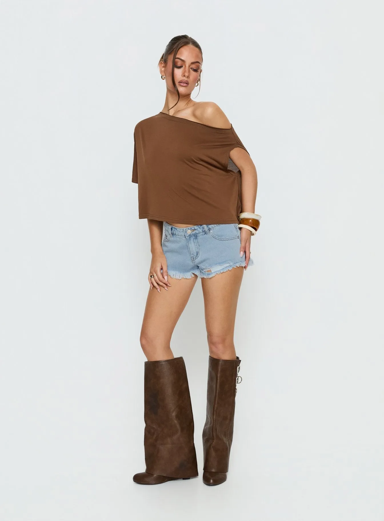 Posse Distressed Micro Denim Shorts Light Blue Wash sold by Princess Polly product image thumbnail 3