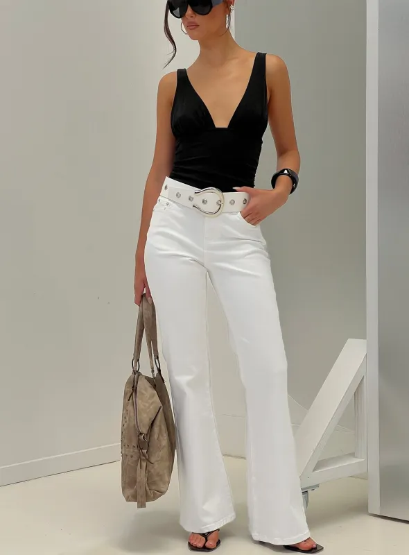 Magic Mirror Mid Rise Bootleg Jeans Ecru sold by Princess Polly